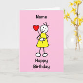 Carte Fille mignonne avec Caricature de coeur Anniversai (Fleur jaune)