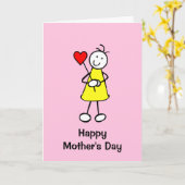 Carte Fille mignonne avec coeur Fête des mères (Fleur jaune)