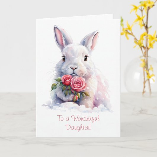 Carte Fille mignonne Doux Joyeux Valentines Jour Lapin (Fleur jaune)