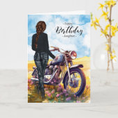 Carte Fille moto et femme cavalier Anniversaire (Fleur jaune)