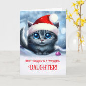 Carte Fille Noël avec chat en Casquette de vacances mign (Fleur jaune)