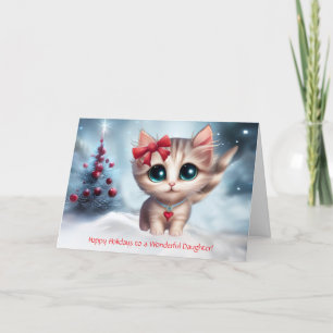 Carte Fille Noël Vacances Cute Kitten