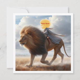 Carte Fille noire chevauchant un lion, mets mon visage s