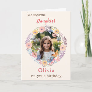 Carte Fille Nom de Photo Personnalisé Floral Anniversair