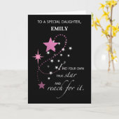 Carte Fille Nom personnalisable Pink Graduation Star (Fleur jaune)