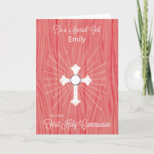 Carte Fille Nom personnalisable Première communion Croix
