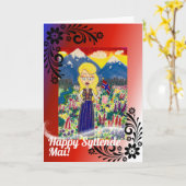 Carte Fille norvégienne dans Bunad (Fleur jaune)