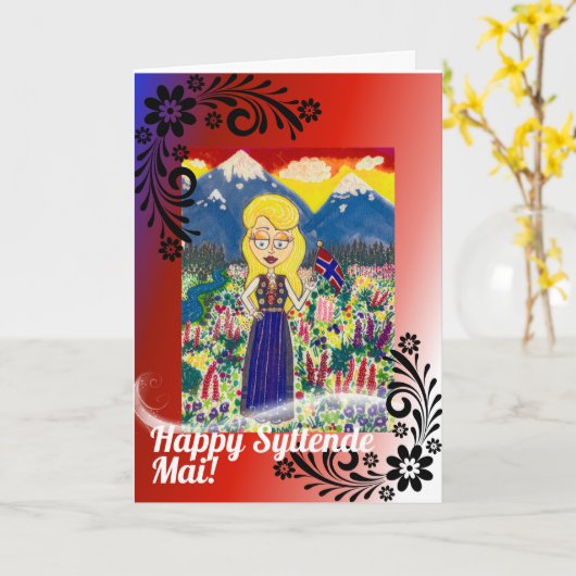 Carte Fille norvégienne dans Bunad (Fleur jaune)