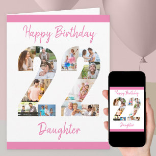 Carte Fille Numéro 22 Photo Collage Big 22e anniversaire