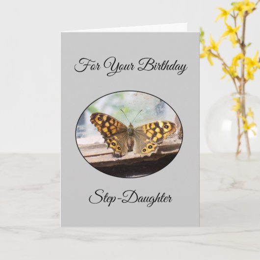 Carte Fille papillon pas anniversaire (Fleur jaune)