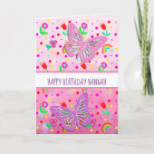 Carte Fille papillon personnalisée Joyeux anniversaire (Devant)