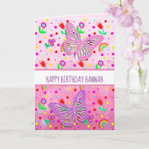 Carte Fille papillon personnalisée Joyeux anniversaire  