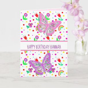 Carte Fille papillon personnalisée Joyeux anniversaire  