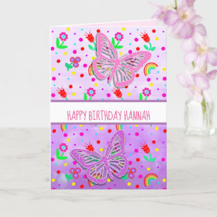 Carte Fille papillon personnalisée Joyeux anniversaire
