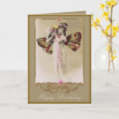 Carte fille papillon vintage (Fleur jaune)