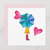 Carte Fille parapluie en amour Aquarelle (Devant / Derrière)