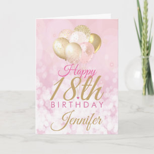 Carte Fille Parties scintillant rose Ballons 18e anniver