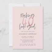 Carte Fille parties scintillant rose moderne design 40e  (Devant)