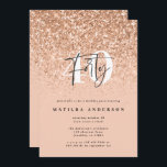 Carte Fille parties scintillant scintille moderne 40e an<br><div class="desc">40e invitation à l'anniversaire de l'effet pétillant de pêche rose. Texte de script moderne design monochrome. Partie d'une collection.</div>