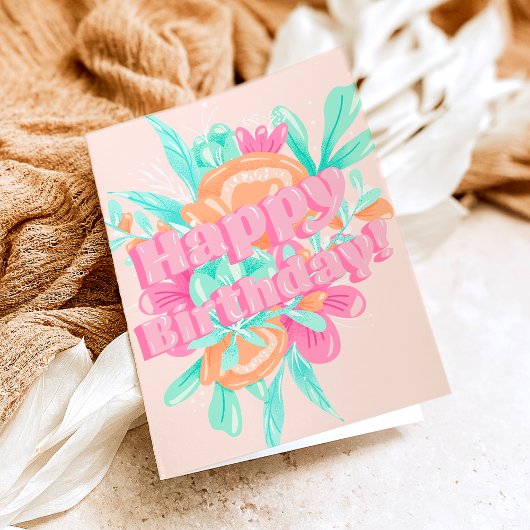 Carte Fille pastel floral d'anniversaire photo calligrap