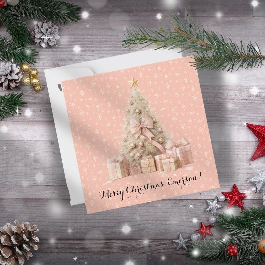 Carte Fille Pastel Soft Pink Snowflakes & Christmas Tree