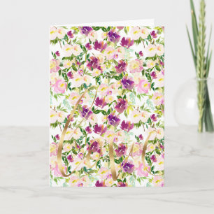 Carte Fille Peach Purple Burgundy Aquarelle Florale