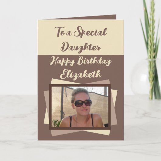 Carte Fille photo nom crème brun (Devant)