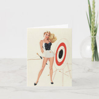 Carte Fille Pin-Up Vintage Tir à l'Arc, Fête des Pères