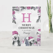 Carte Fille Pingouin Rose mignonne Noël (Devant)