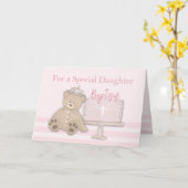 Carte Fille Pink Baptiser Cake Teddy Bear et Tiara (Fleur jaune)