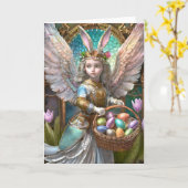 Carte Fille portant le costume de lapin de Pâques (Fleur jaune)