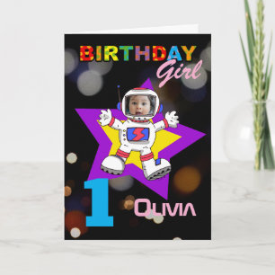 Carte fille pour son 1er anniversaire thème astronaute e