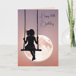 Carte Fille pour son 80e anniversaire sur une balançoire