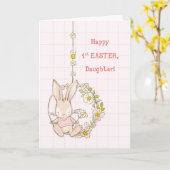 Carte Fille premier lapin de Pâques à coudre (Fleur jaune)
