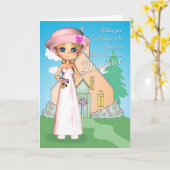 Carte Fille première communion sainte petite fille et co (Fleur jaune)