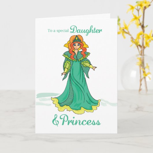 Carte Fille Princesse Anniversaire, Vert (Fleur jaune)