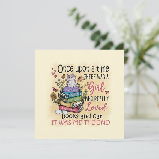 Carte Fille qui aime les livres et les chats (Debout devant)