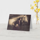 Carte Fille romantique avec le cheval et la guitare (Fleur jaune)