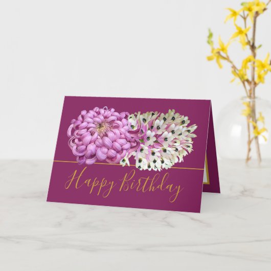Carte Fille rose et orchidées blanches Bouquet floral An (Fleur jaune)
