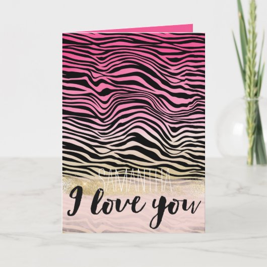 Carte Fille rose or Ombre Aquarelle Black Zebra Love (Devant)