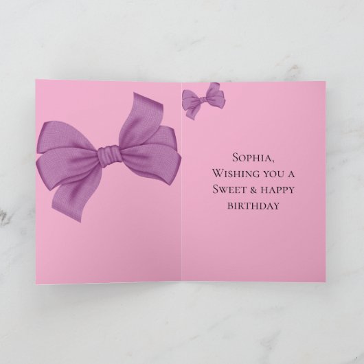 Carte Fille rose pourpre Bow Anniversaire (Intérieur)