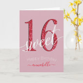 Carte Fille Rouge Faux parties scintillant Douce 16 Anni (Fleur jaune)