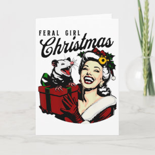 Carte Fille Sauvage Noël Drôle Opossum Possum Joyeux Noë