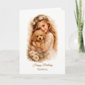 Carte Fille serrant un chiot Caniche dans ses bras (Devant)