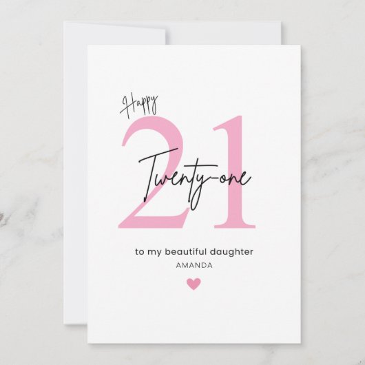 Carte Fille simple personnalisée 21e anniversaire (Devant)