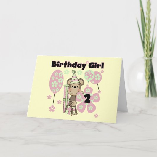 Carte Fille Singe Avec Cadeaux 2e T-shirts d'anniversair (Devant)