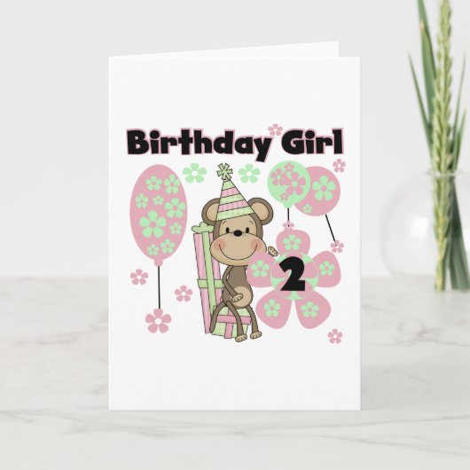 Carte Fille Singe Avec Cadeaux 2e T-shirts d'anniversair (Devant)