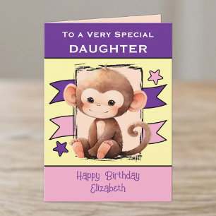 Carte Fille spéciale enfants singe violet anniversaire