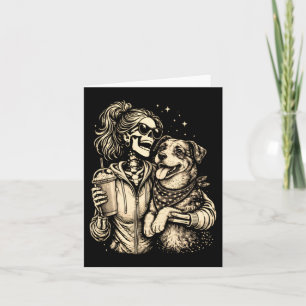 Carte Fille squelette cool avec chien - Amoureux gothiqu