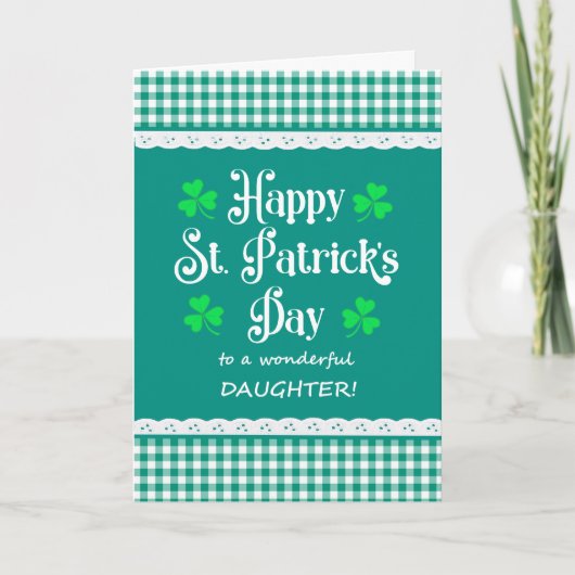 Carte Fille St Patrick's Day Shamrock Green Checks (Devant)